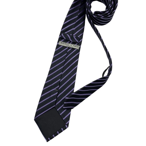 BOTTEGA DEL SARTO Black/Purple Striped Silk LUXURY Tie HANDMADE ITALY - Picture 2 of 4